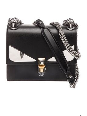 Fendi Black Leather Monsters Khan bag with silver hardware